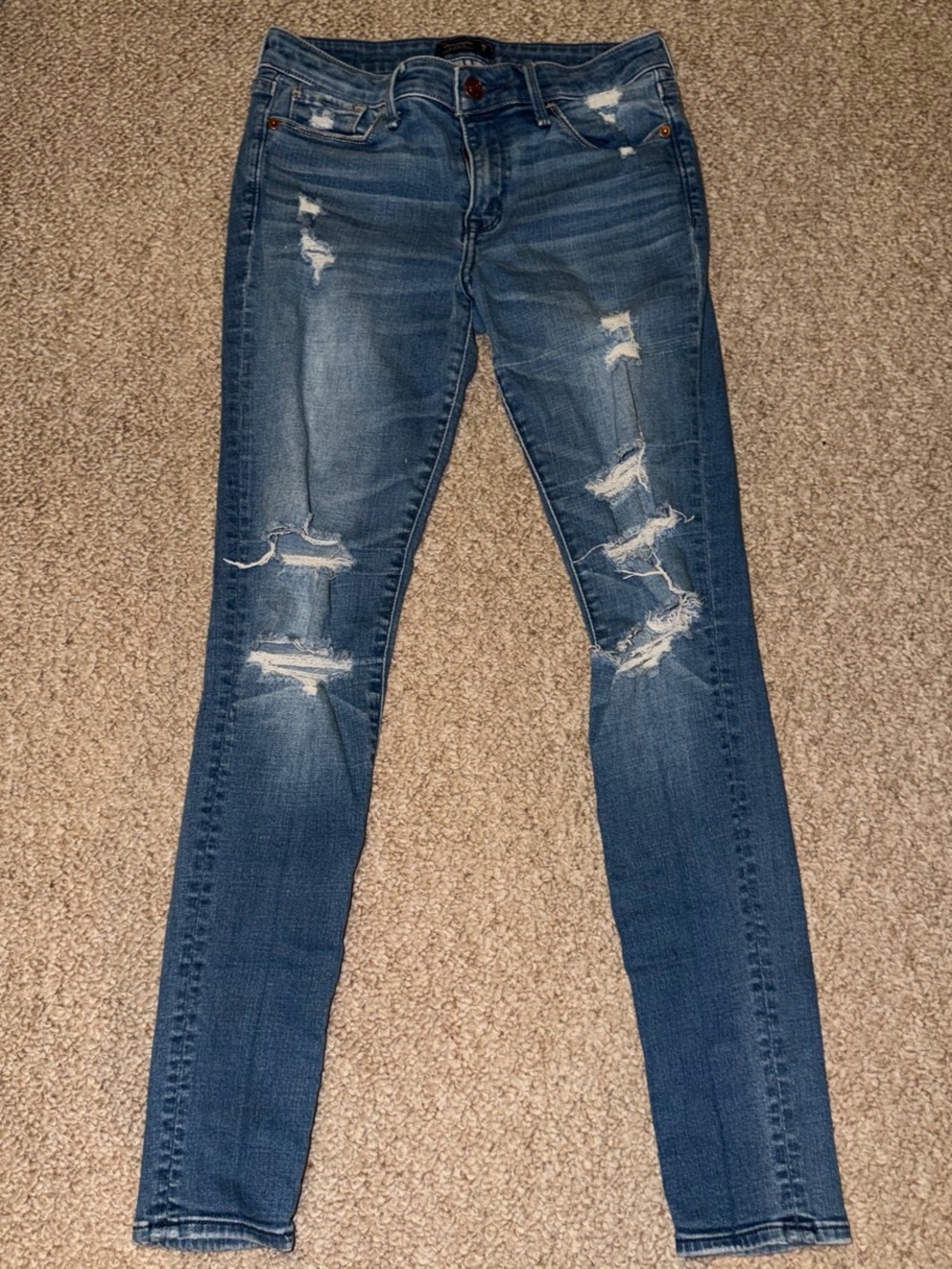 Abercrombie & Fitch Distressed Skinny Jeans - Blue Wash